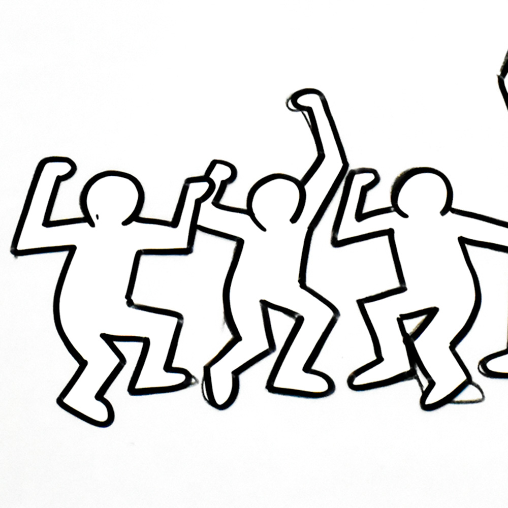 keith haring sesame street 5 dancing men animation cel showing middle with dancers