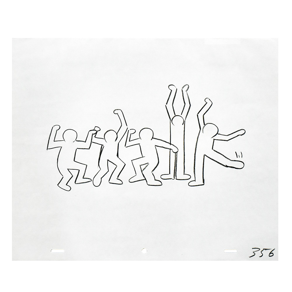 pencil drawing of keith haring sesame street 5 dancing men animation cel set