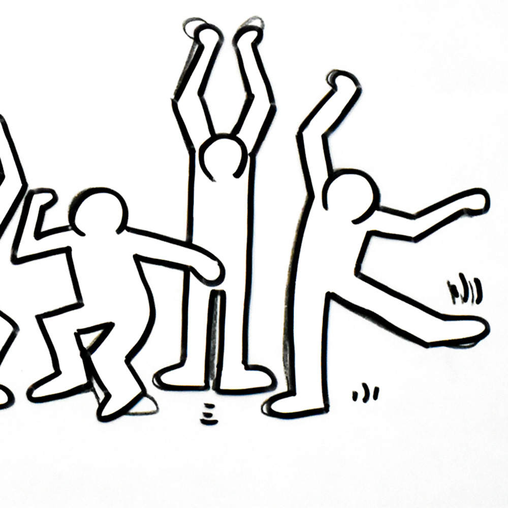 showing right side of keith haring sesame street 5 dancing men animation cel set